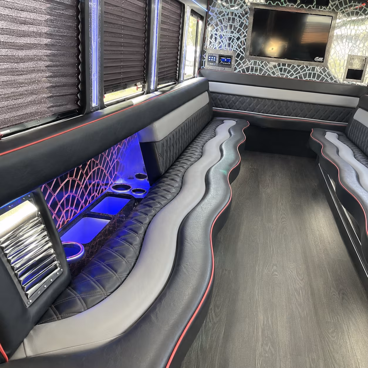 Passenger watching the Killeen scenery during a regional party bus road trip