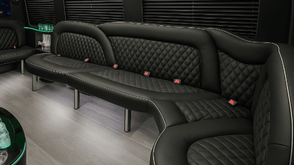 Interior of Charter Bus Company Round Rock's 18 Passenger Party Bus in Round Rock