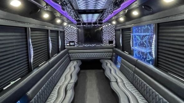 Interior of Charter Bus Company Round Rock's 25 Passenger Party Bus in Round Rock