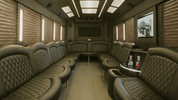 Interior of Charter Bus Company Cedar Park's 30 Passenger Party Bus in Cedar Park