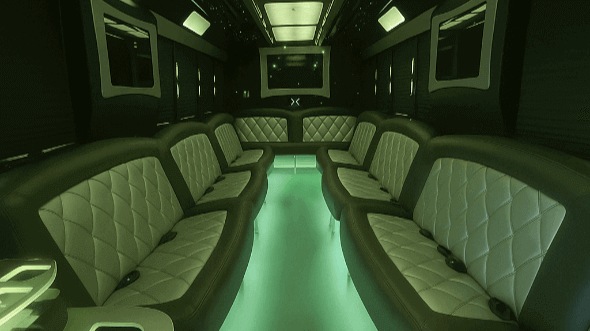 Interior of Charter Bus Company Cedar Park's 40 Passenger Party Bus in Cedar Park